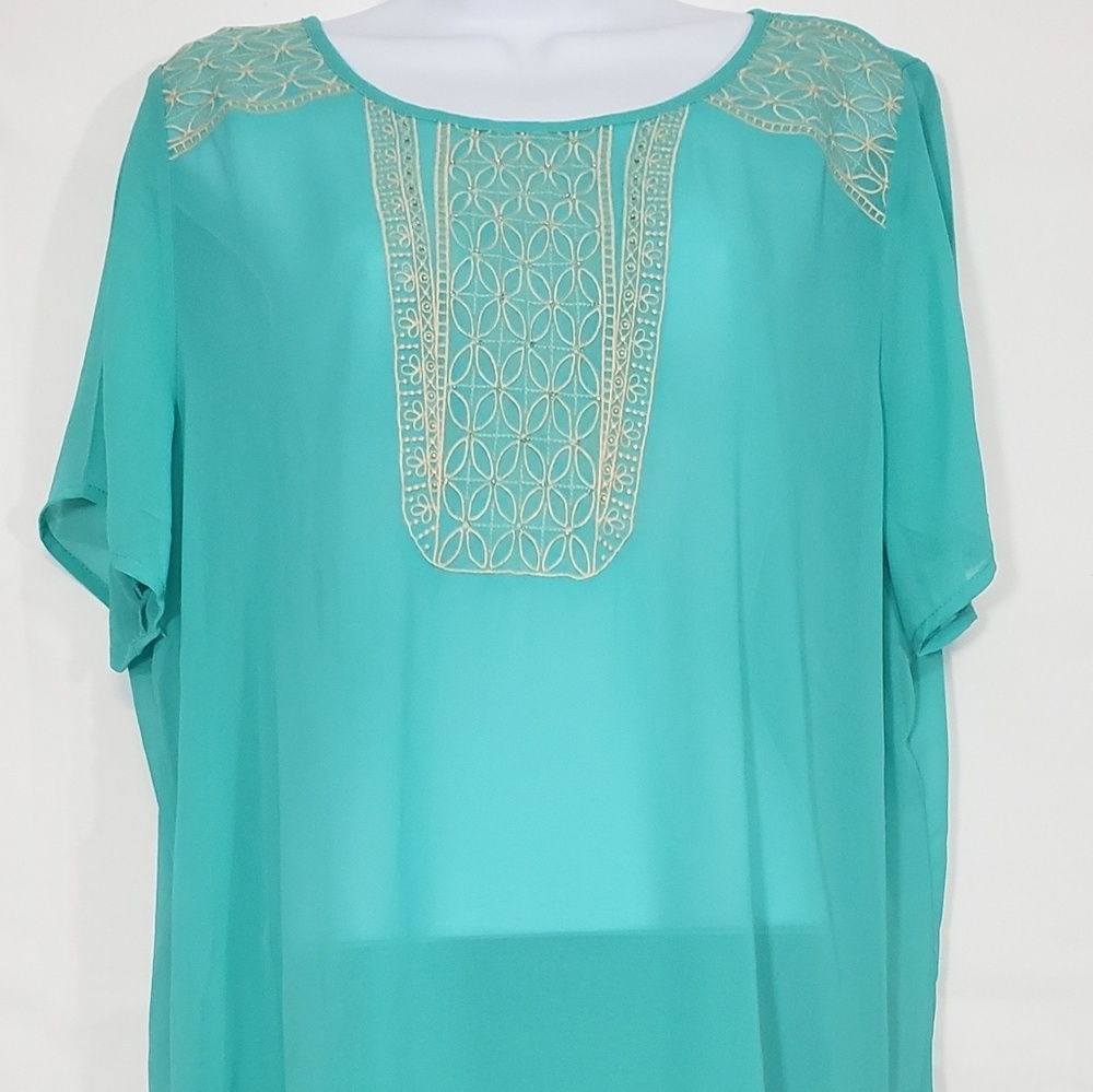 Super b Plus Size Mint Beaded Detail Sheer Top